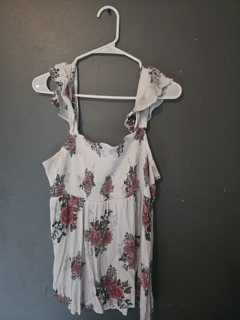 torrid White Floral Smocked Tank with Pink Rose Print